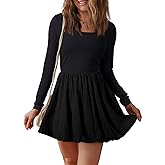 BLENCOT Dresses for Women Fall Long Sleeve Square Neck Bubble Party A Line Mini Dresses