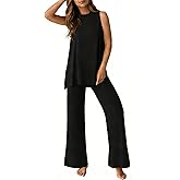 PrinStory Womens Pajamas Sets Lounge Sets for Women Sleeveless Pajama Set 2 Piece Pjs Soft Loungewear with Pockets