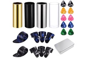 Guitar Slides Set for Electric and Acoustic, Include 1 Glass Slides, 3 Colors Steel Guitar Slide, 10 Guitar Picks and 8 Thumb