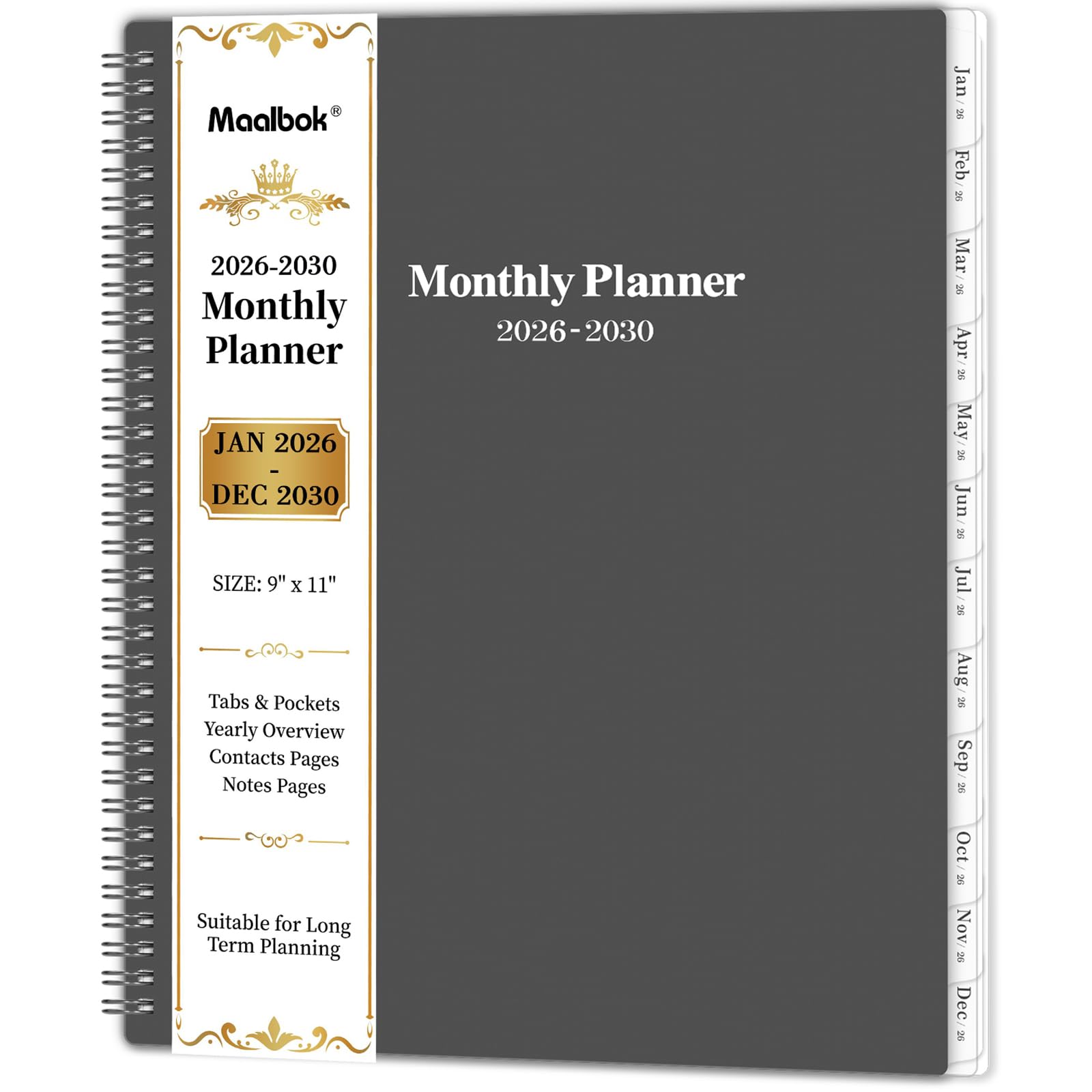 Photo 1 of 2026-2030 Monthly Planner/Calendar - Jan 2026 - Dec 2030, 5 Year Monthly Planner with Tabs & Celebrity Quotes, 9" x 11", Famous Quotes, Two-Side Pocket, Suitable for Long-Term Planning, Grey
