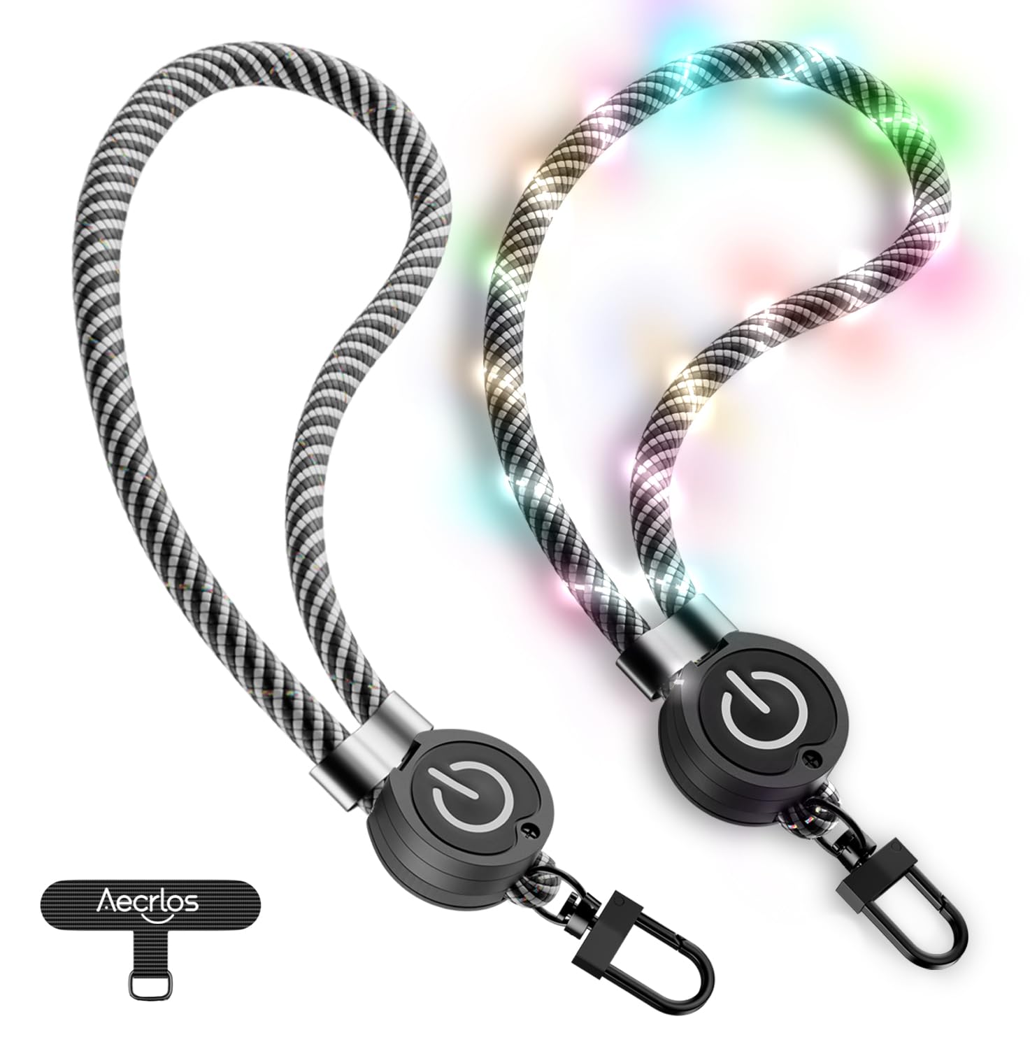 Photo 1 of Aecrlos Glowing Phone Lanyard, Adjustable Cellphone Wrist Strap, Colorful Phone Charm with LED Wires Braided, Hands-Free Wristlet Strap for Phone Case, Camera?1 Pack