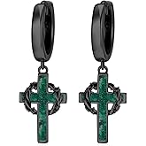 YYmqmq Cross Hoop Earrings for Men Women 925 Sterling Sliver Black Cross Dangle Earrings Christian Jewelry Catholic Gifts for Men Women