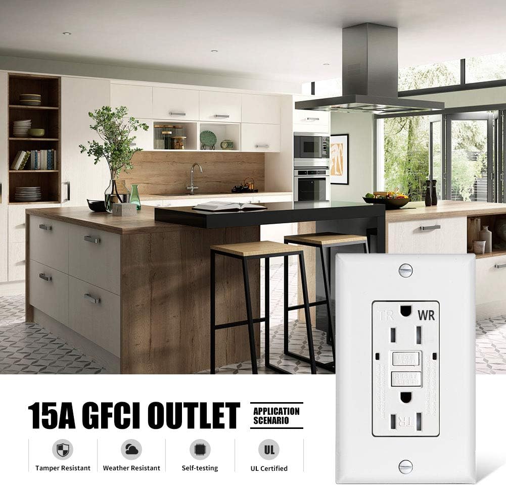 GFCI Outlet Receptacle 15 amp-Weather Resistant Self Testing Tamper Resistant Duplex Ground Fault Circuit Interrupter Outlet UL Certified for Home/Commercial/Outdoor/Indoor - - 