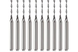 10 PCS CNC Router Bits 1/8" Shank 1/16" Cutting Dia, Two Flute Spiral Upcut EndMill Carbide Milling Cutter for Wood PVC MDF H