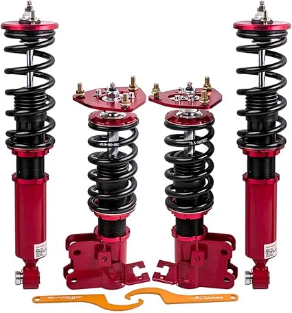 Amazon Maxpeedingrods 車高調セット 日産s13 シルビアsilva180sx Sileighty旧モデル用全長調整式 24段減衰力調整可能ダンパー コイルオーバー式車高調 キット ダンパー Coliover 赤 サスペンションキット 車 バイク