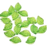 Decoendiy 200Pcs Acrylic Green Leaf Beads - Loose Acrylic Leaf Shape Charms for Jewelry Making DIY Crafts
