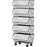 FUEGONYAN Wire Baskets Organization with Rollers for Kitchen and Home Storage, Vegetable Fruits Metal Basket for Countertop a