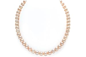 THE PEARL SOURCE 14K Gold 7-8mm AAA Quality Peach Freshwater Cultured Pearl Necklace for Women