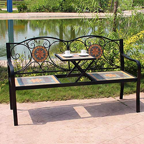 UWY 59-Zoll-Patio-Gartenbank im Freien, Gusseisenrahmen und korrosionsbeständiger Massivholzbalkontisch und -Stuhl… – Bild 3