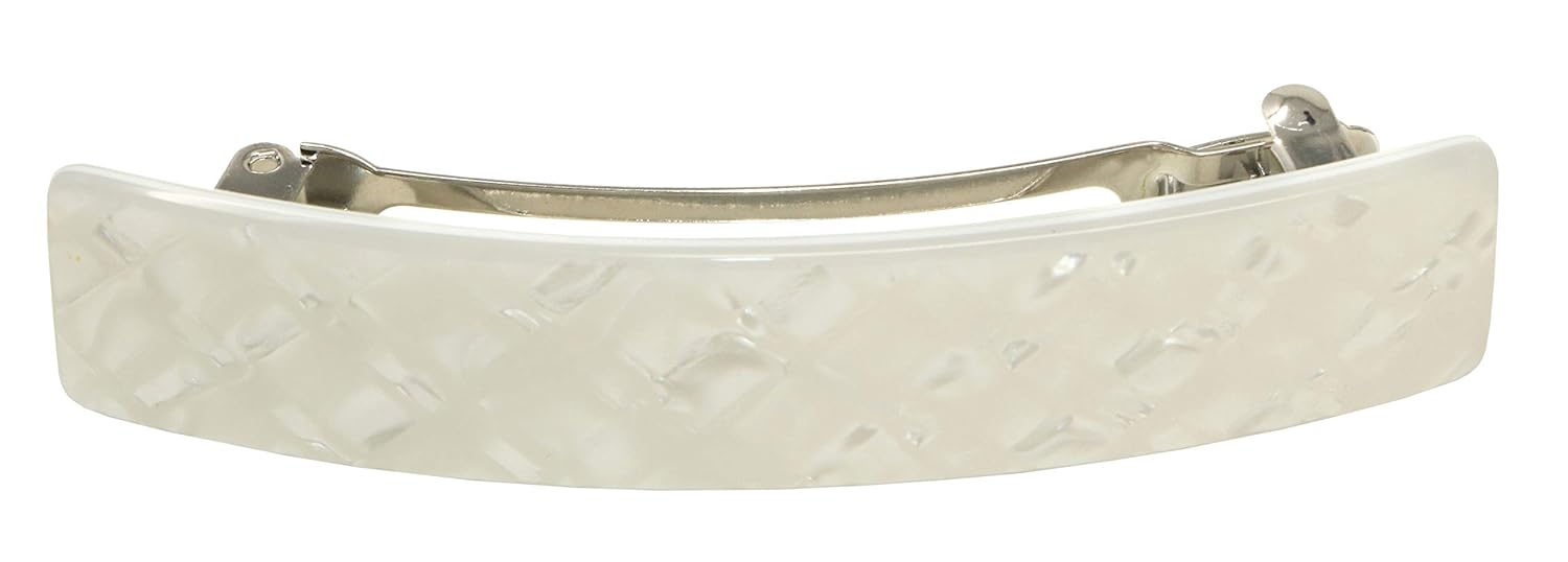 French Amie Oblong Frost White Large 3.5” Handmade Celluloid Automatic Hair Clip Barrette for Women and Girls (Frost White) : Beauty