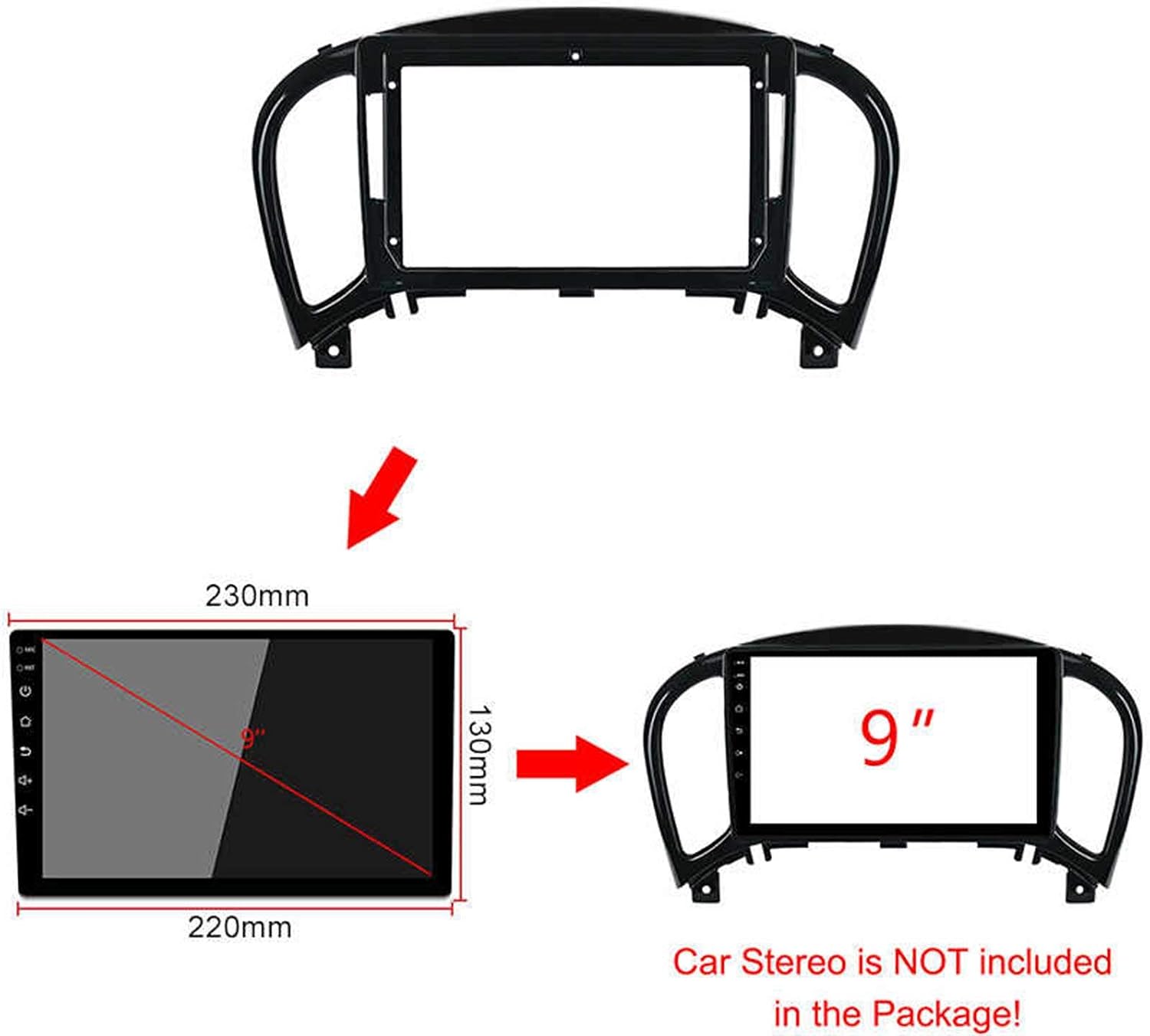 Sound-way - 9" inch dash car stereo facia radio adapter compatible with NISSAN Juke 2010+ / INFINITI ESQ 2014+ - KA22-106 - Image 4