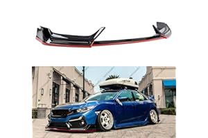 WheelX Front Bumper Lip W/Light Compatible with 2016-2021 Honda Civic Hatchback & Si, Red Line Style Air Dam Spoiler Splitter with LED Daytime Running Lights Fit for 16-21 (Glossy Black)