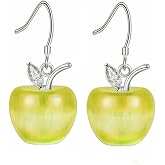Uloveido Cute Apple Dangle Drop Fruit Stud Earrings Jewelry for Women and Teen Girls with Crystal YL007