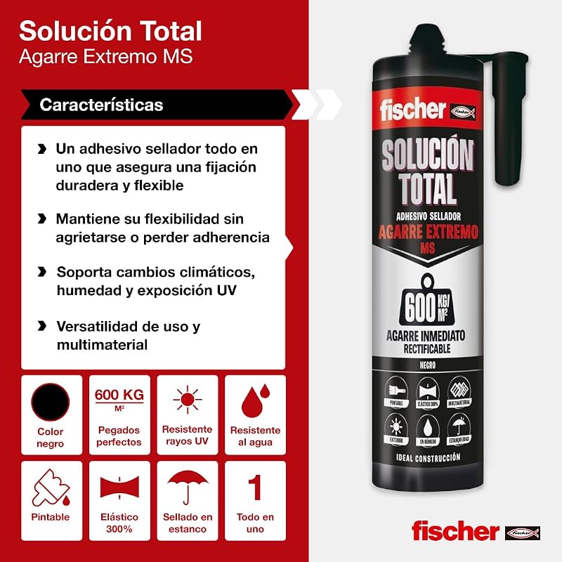 - Solución Total Agarre Extremo 600kg Negro 290ml | Pegamento fuerte | Adhesivo y Sellante MS Polímero | Uso Interior y Exterior | Pintable y Resistente a Impactos