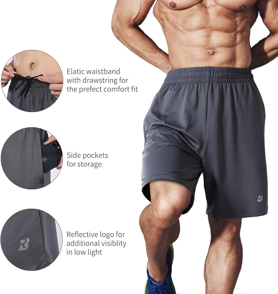Roadbox Men's 7" Workout Running Shorts Lightweight Gym Athletic Shorts Basketball Shorts for Men with Pocket: Clothing