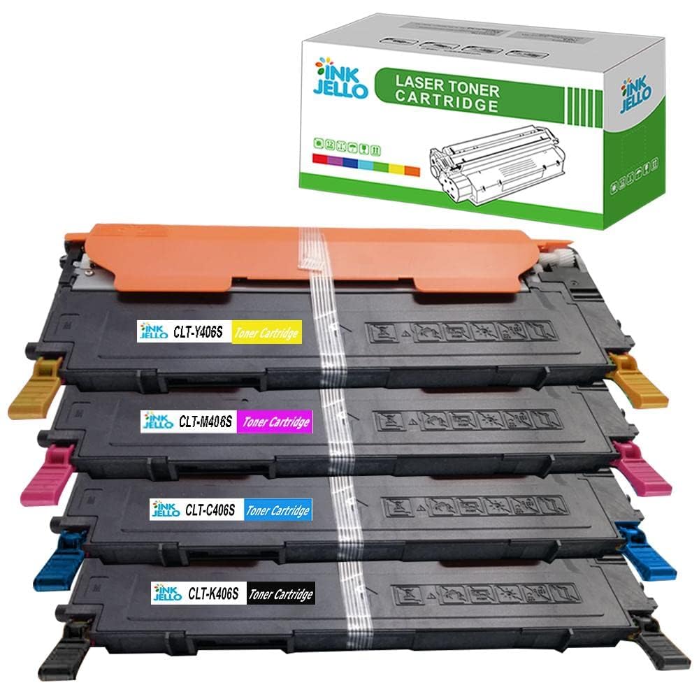 InkJello Compatible Toner Cartridge Replacement for Samsung CLP-360 CLP-365 CLP-365W CLX-3300 CLX-3305 CLX-3305FN CLX-3305FW CLX-3305W Xpress SL-C410W SL-C460FW SL-C460W CLT-406S (BK/C/M/Y, 4-Pack)