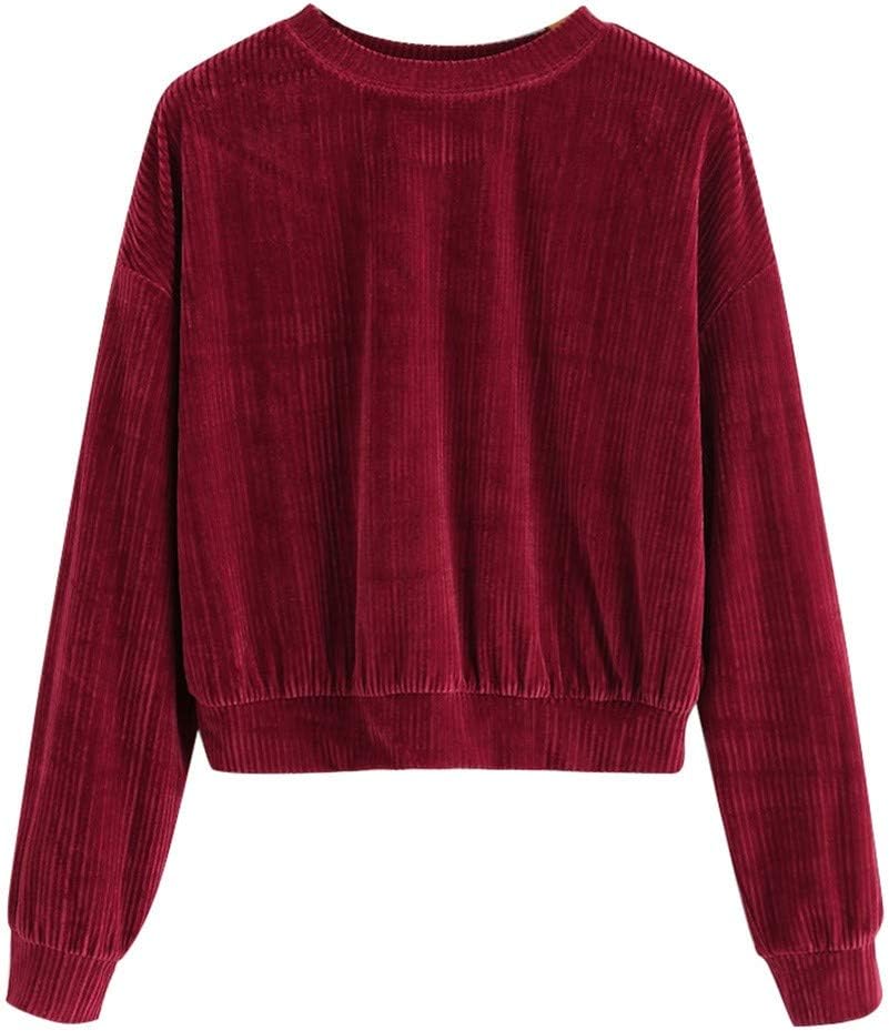 HIRIRI Women Drop Shoulder Long Sleeve Crop Sweatshirt Ribbed Winter Velvet Short Blouse Tops