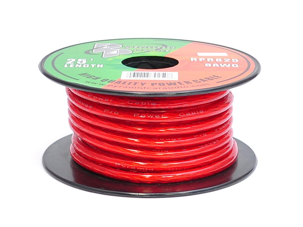 Pyramid RPR825 8 Gauge 25 ft OFC Power Wire - Clear Red