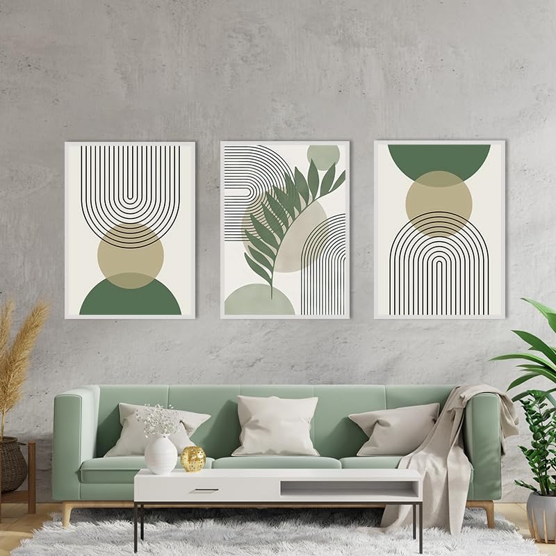 QPLGTU Geometric Abstract Poster Set, Plant Art Decoration Pictures, Printed Posters on The Background Wall of The Living Room and Bedroom, Frameless (Style 10, 60x90cm*3)