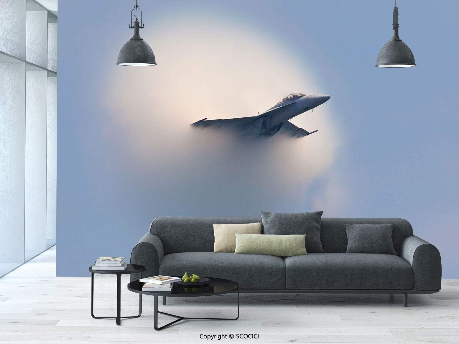 aosup №25416 Canvas Art Wall Mural Decor | Super Hornet Travels Subsonic Speed with Visible Vapor Cone On,Ocean City, Maryland | 100"X144"