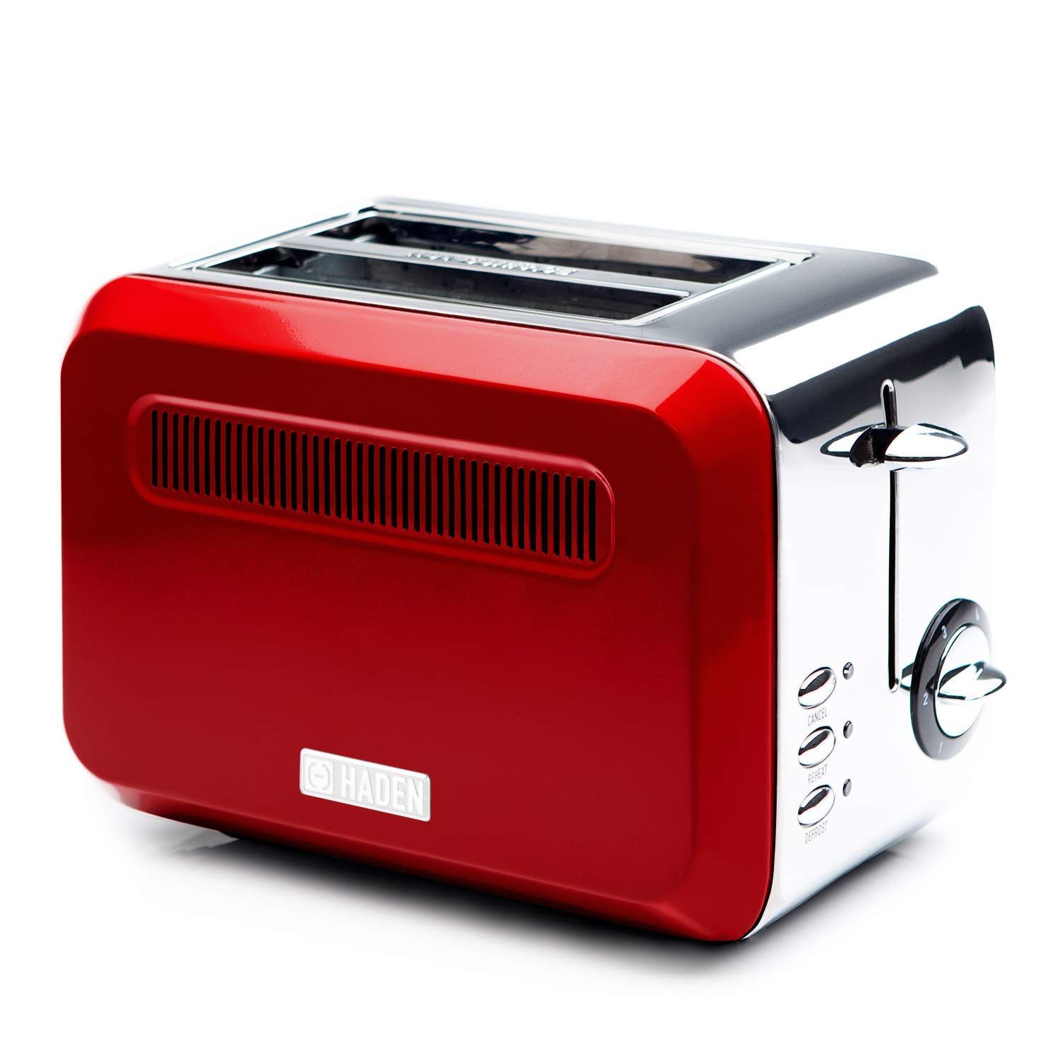 Haden 183514 Boston Red Metallic 2 Slice Toaster, Defrost, Cancel, Reheat Functions, 980W