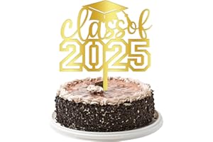 YUINYO Mirror Acrylic Class of 2025 Cake Topper, Congrats Grad Cake Toppers - Gold Glitter Graduation Party Decorations