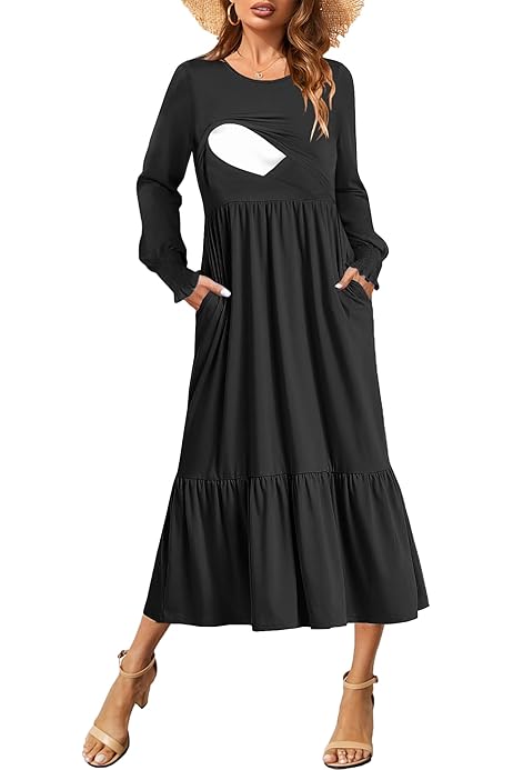 Vestidos De Lactancia Vestido Con Manga Corta Y Frunce En Pecho