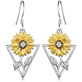Sunflower Earrings for Women 925 Sterling Silver Sunflower Dangle Earrings Sunflower Jewelry Gifts for Women Mom