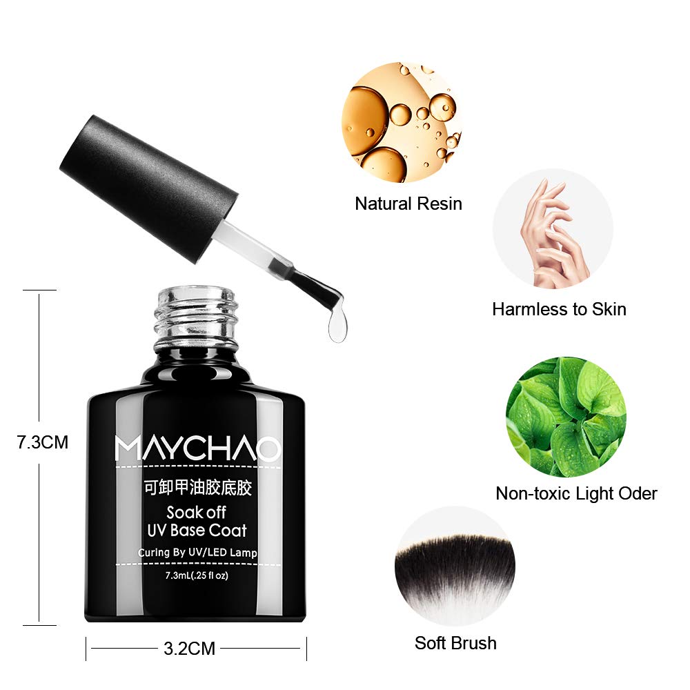 MAYCHAO No Wipe Top Coat and Base Coat Set, 7.3ml 2 Bottles Shine Finish and Long Lasting, Soak Off UV LED Gel Nail Polish for Home DIY and Nail Salon : Beauty