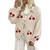 kipfall Womens Bow Tie Front Cardigan Sweaters Long Puff Sleeve Cute Print Jacket Coats 2025 Trendy Fall Winter Outfits