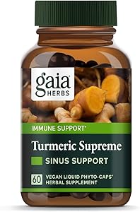 Gaia Herbs, Turmeric Supreme Sinus Support, Turmeric Curcumin Supplement for Seasonal Allergy Support, Non-Drowsy Formula, Vegan Liquid Capsules, 60 Count