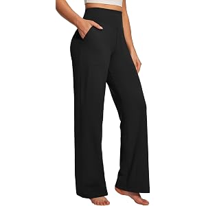Ewedoos Wide Leg Yoga Pants with Pockets for Women Tummy Control Stretchy Work Dress Pants Business Casual Trousers