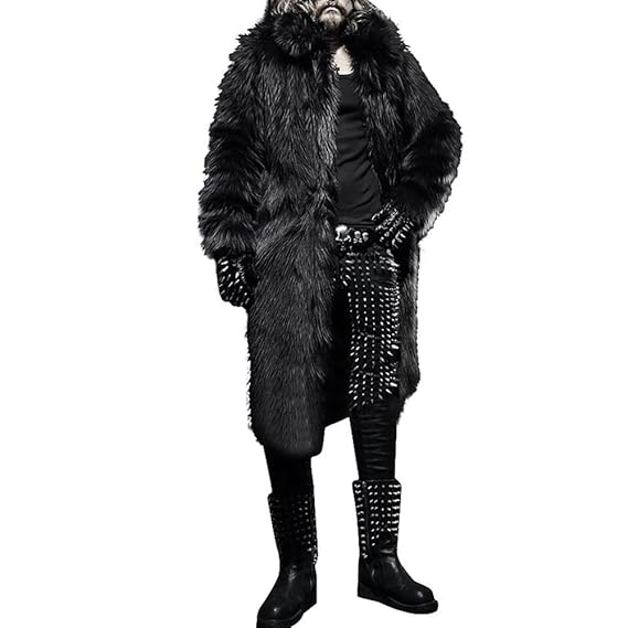 Celucke Pelzmantel Herren Lang Kunst Felljacke Pelzkragen,Felljacke Wind Coat Winterjacke Faux Pelz Fur