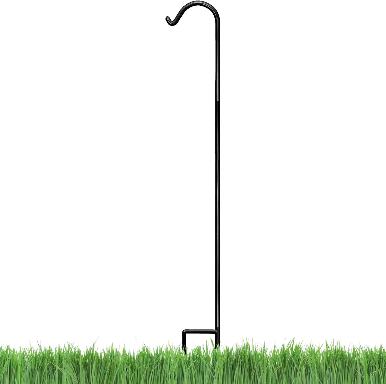 Outdoor Shepherd's Hooks - Ashman Black Shepherd Hook 92 Inch, 1/2-Inch Thick, Solid Metal Single Piece Hook, Super Strong, Rust Resistant, Hanging Plant Baskets, Wind Chimes, Lanterns, Heavy Bird Feeders & More (Pack of 1)