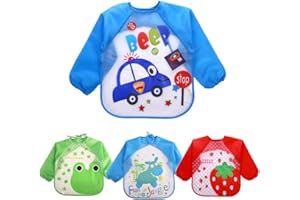 EchoDone 4 Packs Waterproof Children's Art Smock Kids Painting Aprons Long Sleeve Smock for Eating 1-4 Years