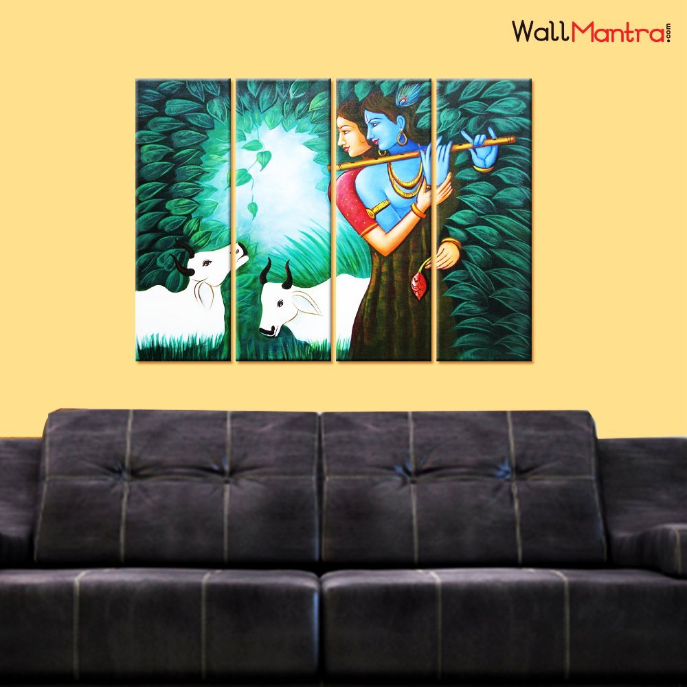 WallMantra Radha Krishna in Forest Wall Painting / 4 Pieces Canvas