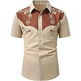 BEAUDRM Men's Vintage Western Cowboy Shirt Graphic Country Shirts Short Sleeve Retro 70s Hippie Top Cowboys Costume