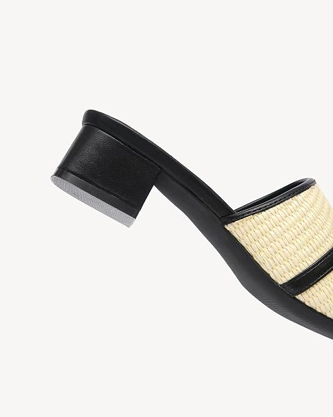 NEWBELLA HEELED SANDALS FOR WOMEN KNIT SQUARE OPEN TOE SLIP ON MULES WHITH CHUNKY LOW BLOCK HEEL CASUAL SUMMER DRESS SHOES (BLACK-RAFFIA, ADULT, WOMEN, 10, NUMERIC, US FOOTWEAR SIZE SYSTEM, MEDIUM)