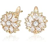XUPING Flower Earrings For Women Crystal Leverback Stud 14K Gold Plated Cubic Zirconia Hypoallergenic Jewelry
