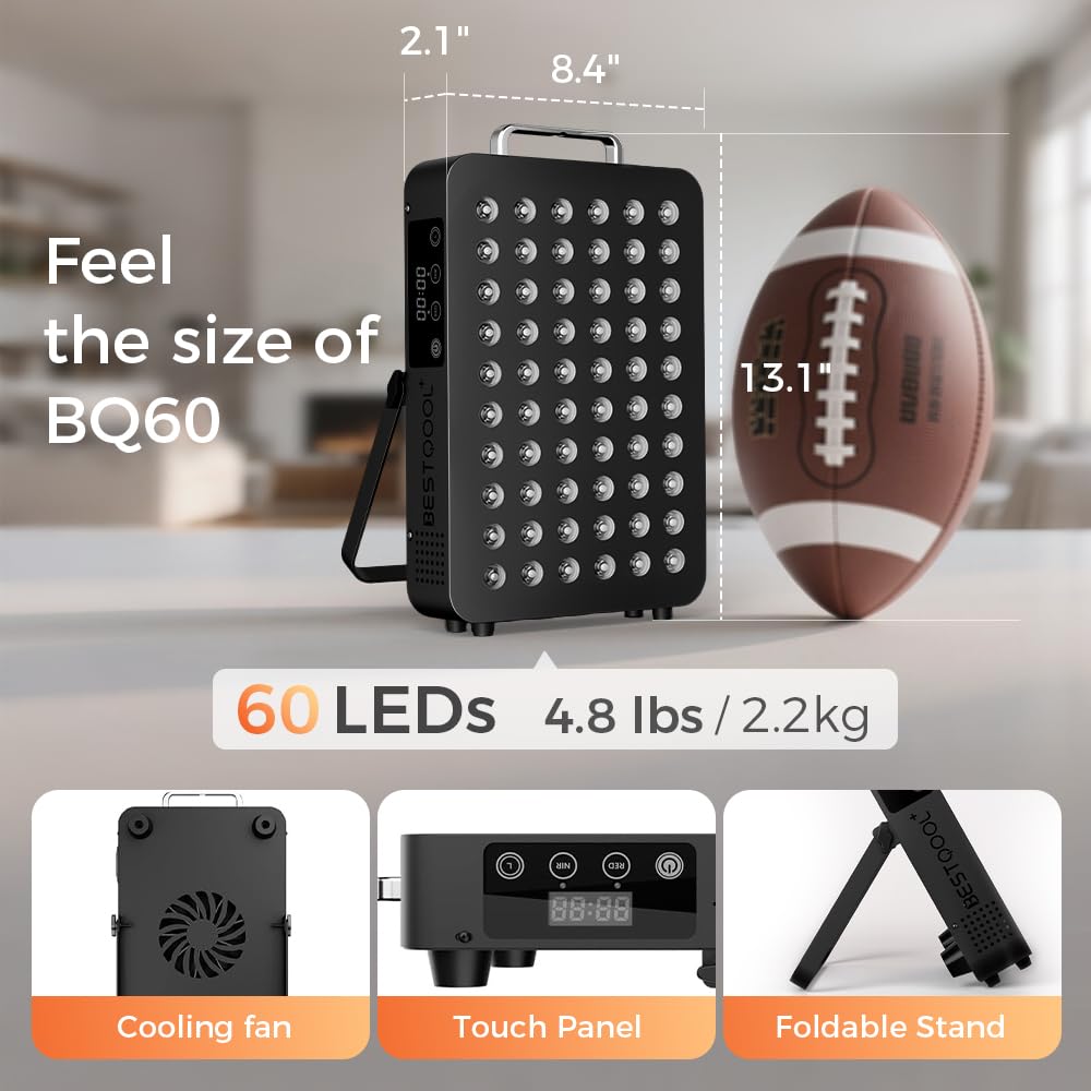 BestQool Red Light Therapy, Dual Chip Elite Grade LED Red Infrared Light Device with Near-Infrared Light 660nm 850nm High Power Red Light Therapy Panel at Home, Ideal for Body, Face, 105W (Black 60)