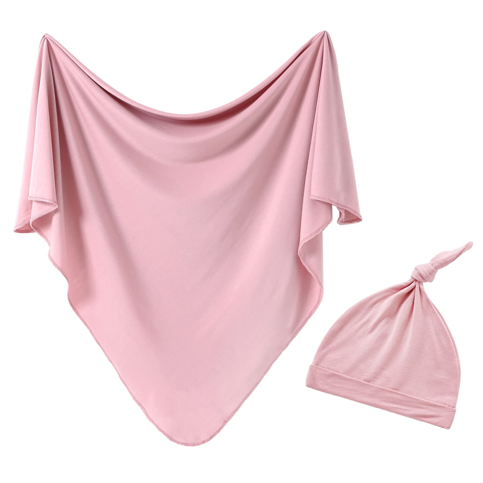 iEvolve Baby Swaddle Blanket with Hat Set Newborn Swaddle Wrap Swaddling Blanket Receiving Blankets for Baby Girls Boys 85 * 85cm(Pink)