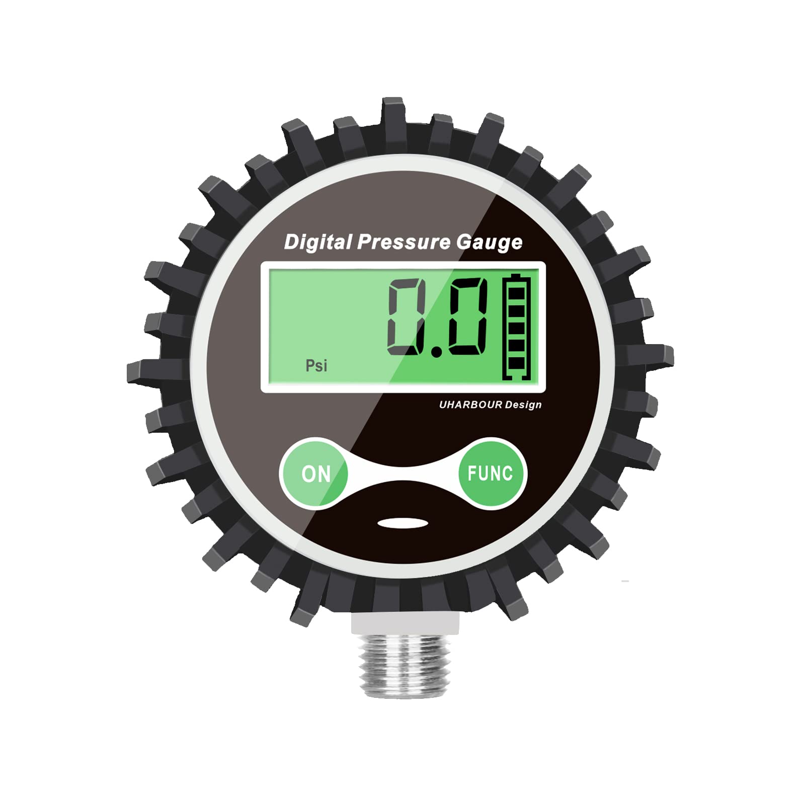 Digital gas pressure gauge with 1/4 inch NPT connection at the bottom and rubber protector from uharbour, 0 200 PSI, accuracy 1% .f.s.…