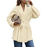 Saodimallsu Women&rsquo;s Lapel Fringe Cardigan Sweater | Open Front, Long Sleeve, Loose Knit Outerwear, Bohemian, Waist Tie Belt,For Fall &amp; Winter