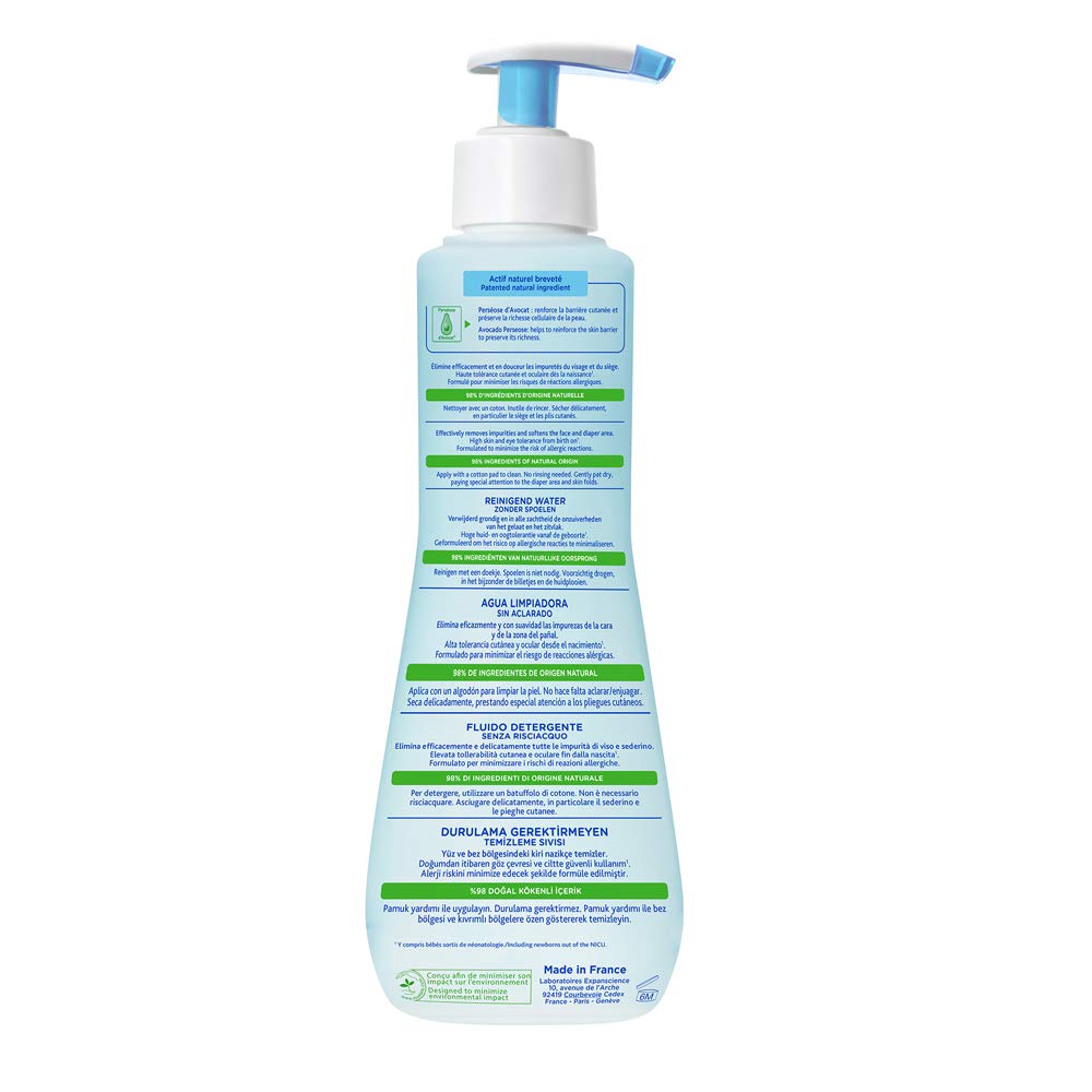 Mustela-No-Rinse-Cleansing-Water-Micellar-Water-Cleanser-for-Babys-Face-Body-and-Diaper-with-Natural-Avocado-Perseose-and-Aloe-Vera-Various-Sizes