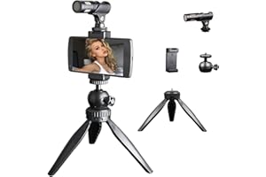 TUBACE Video Kit with External Shotgun Microphone and Tripod for Camera and Phone, Vlogging Filmmaker Starter Kit for YouTube Recording Facebook Live, Compatible with iPhone/Smartphone/Cameras
