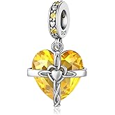 LNQOBU Birthstone Charm for Bracelets,925 Sterling Silve Heart Dangle Charms for Pandora Bracelets