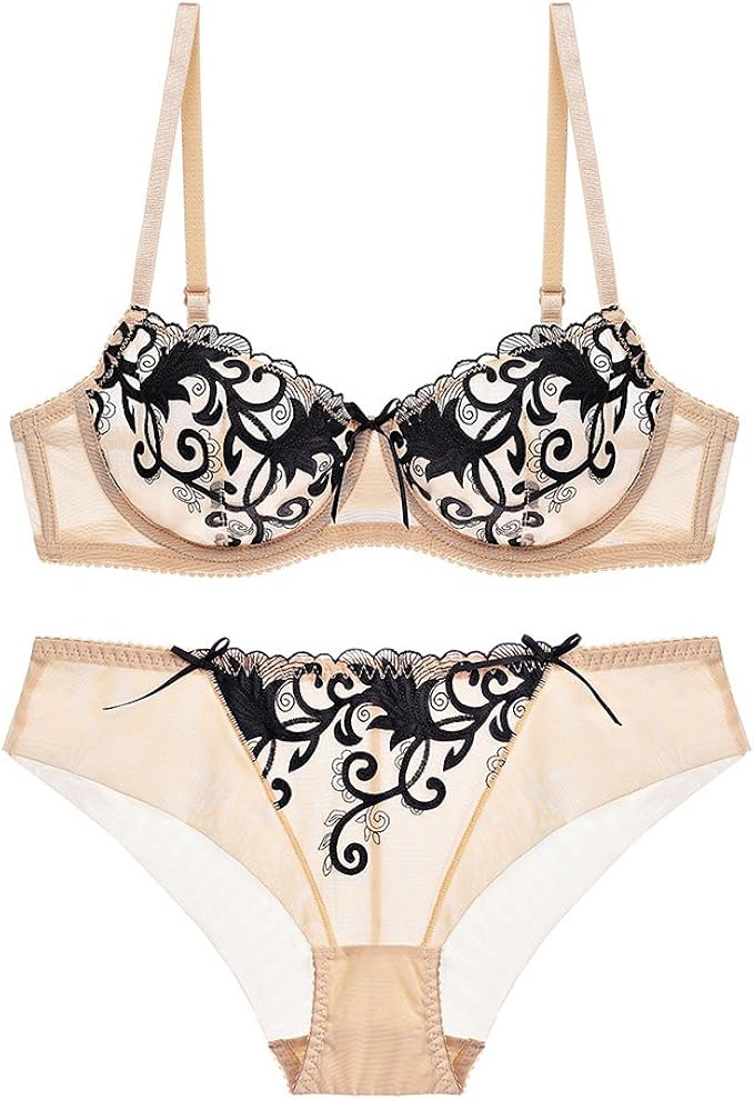 Junkai Conjunto de lencería de Mujer Bordado, Encaje, Sexy