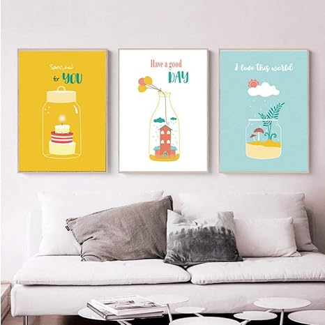 Amazon リビングルームの壁アート漫画イラスト壁アートキャンバス絵画クラウド北欧ポスター赤ちゃん女の子部屋の装飾壁の写真のリビングルーム 42x60cmx3いいえフレーム ウォールステッカー オンライン通販