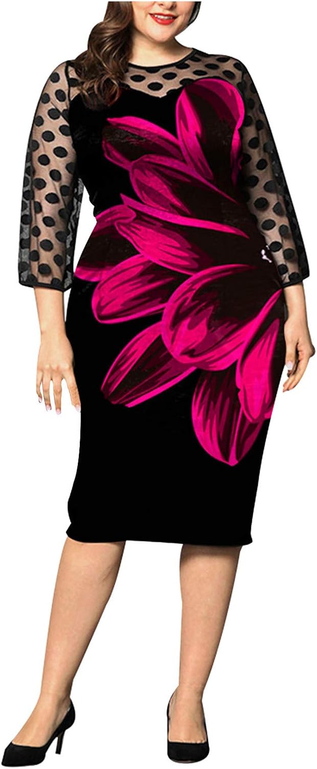 Women's Large Print lace Medium Length Dress Women's Evening Cocktail