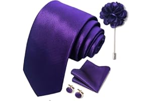 JOY ALICE Solid Color Ties Set Men Handkerchief Cufflinks Brooch 3.15 inches Classic Formal Necktie Pocket Square Set